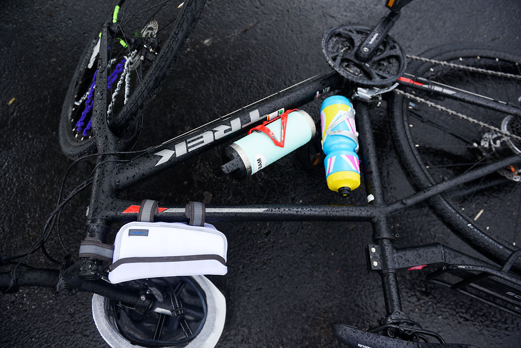 Bianca Martin's bike lies on the ground after the conclusion of the race